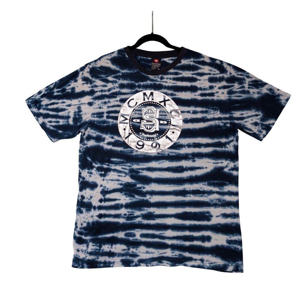 Southpole XL Blue Tie Dye Graphic Logo T Shirt Mens Y2K Hip Hop Streetwear Tee